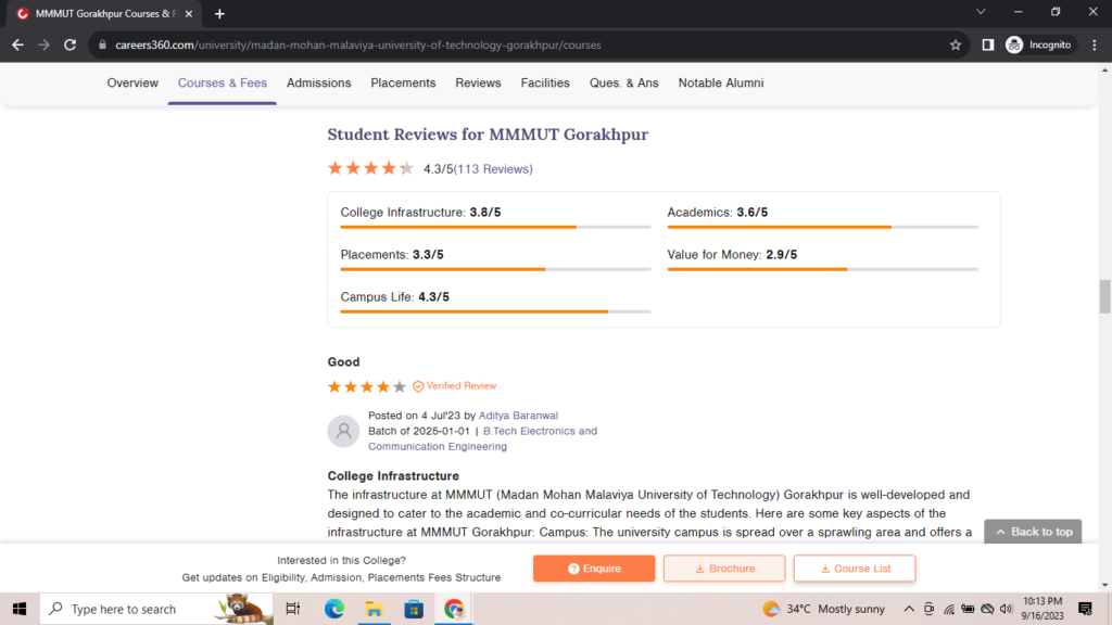 MMMUT GKP fee structure 2023